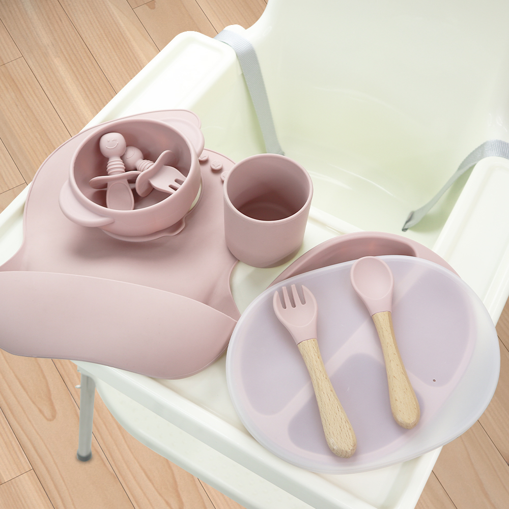 Set complet hranire bebelusi pentru diversificare, 9 piese, silicon, fara BPA, Roz [3]