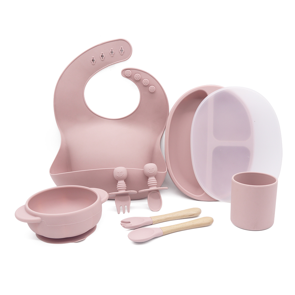 Set complet hranire bebelusi pentru diversificare, 9 piese, silicon, fara BPA, Roz [2]