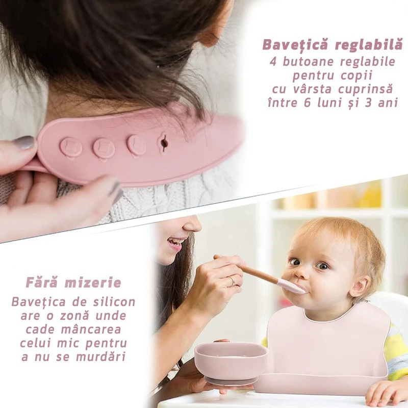 Set complet hranire bebelusi pentru diversificare, silicon, fara BPA, 13 piese, Roz [2]