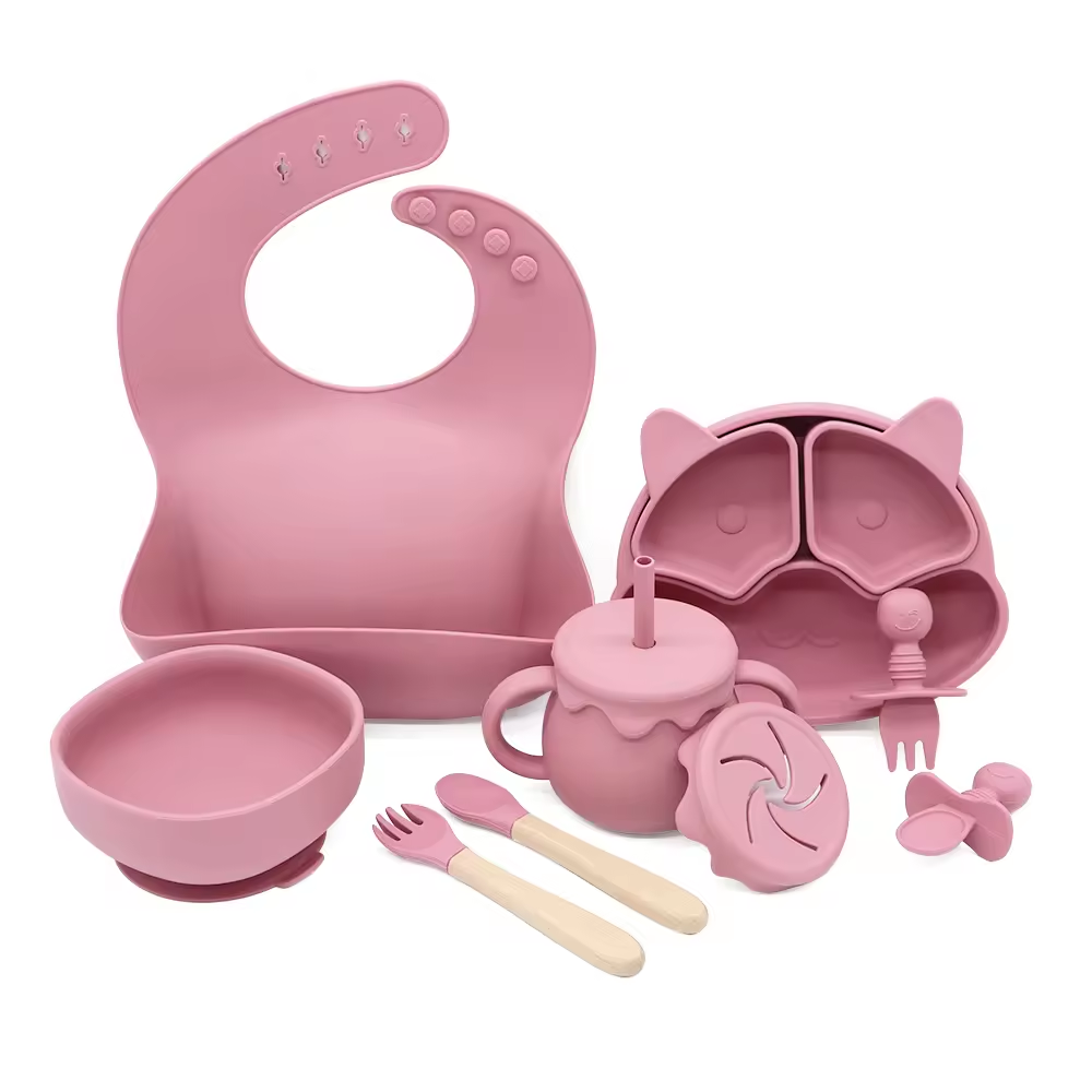 Set complet hranire bebelusi pentru diversificare, silicon, fara BPA, 13 piese, Roz [1]