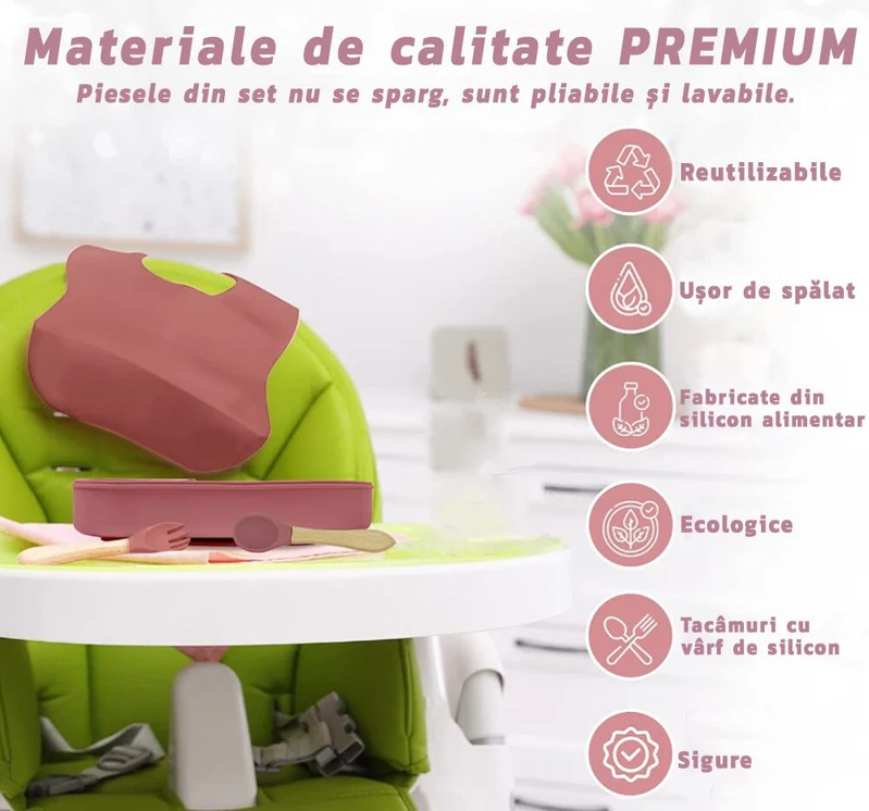 Set complet hranire bebelusi pentru diversificare, silicon, fara BPA, 13 piese, Roz [6]