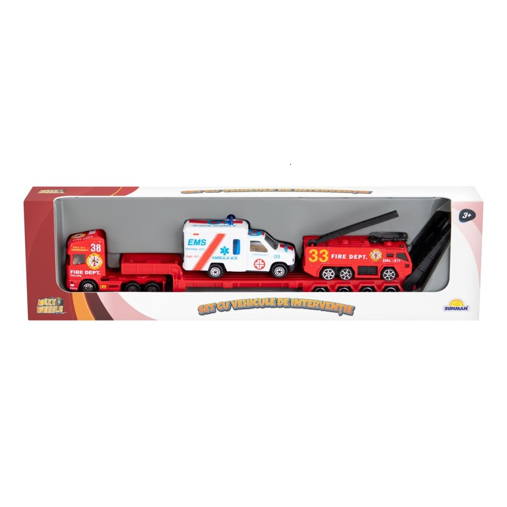 Set cu vehicule de interventie, Maxx Wheels, Ambulanta si Macara Pompieri [1]