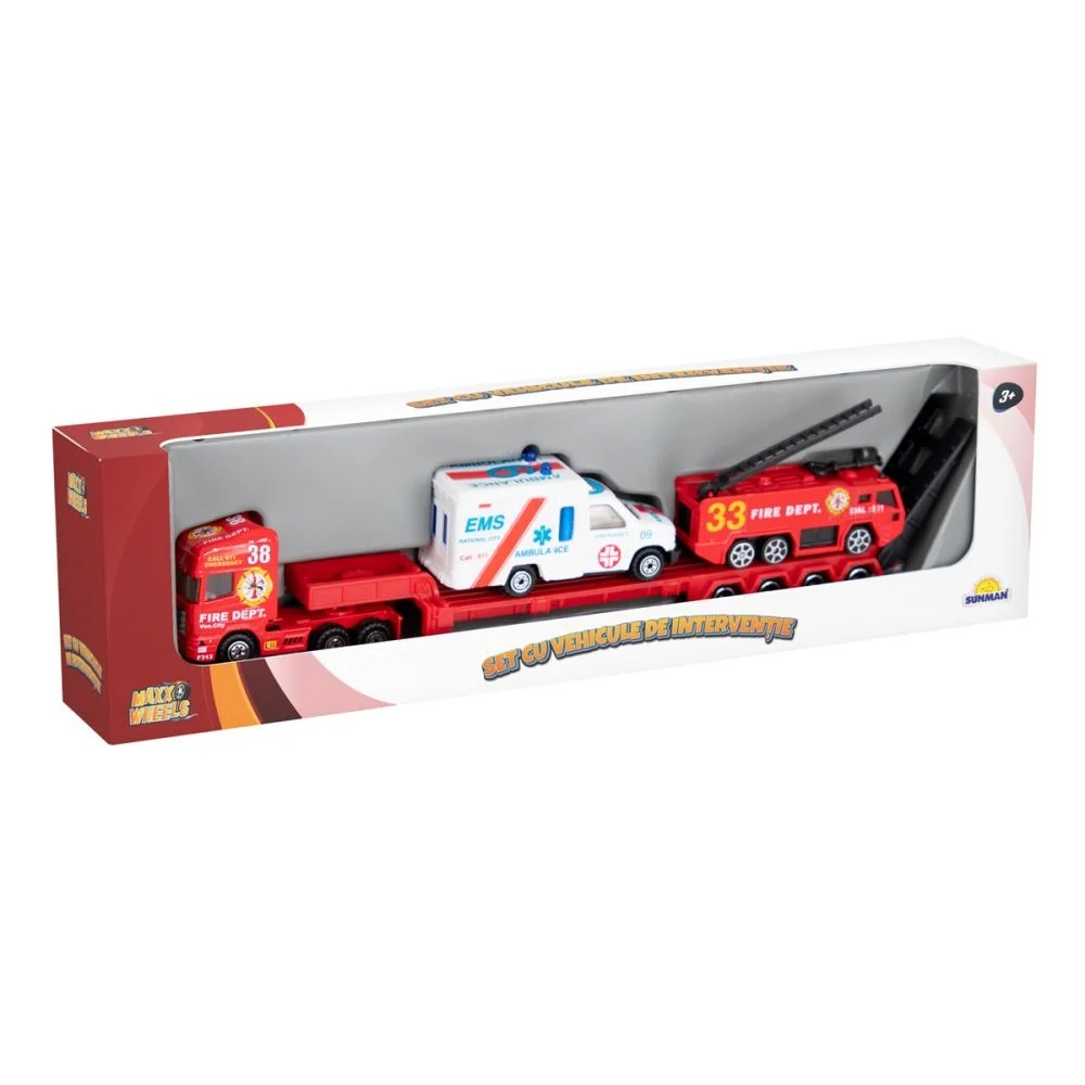 Set cu vehicule de interventie, Maxx Wheels, Ambulanta si Macara Pompieri [2]