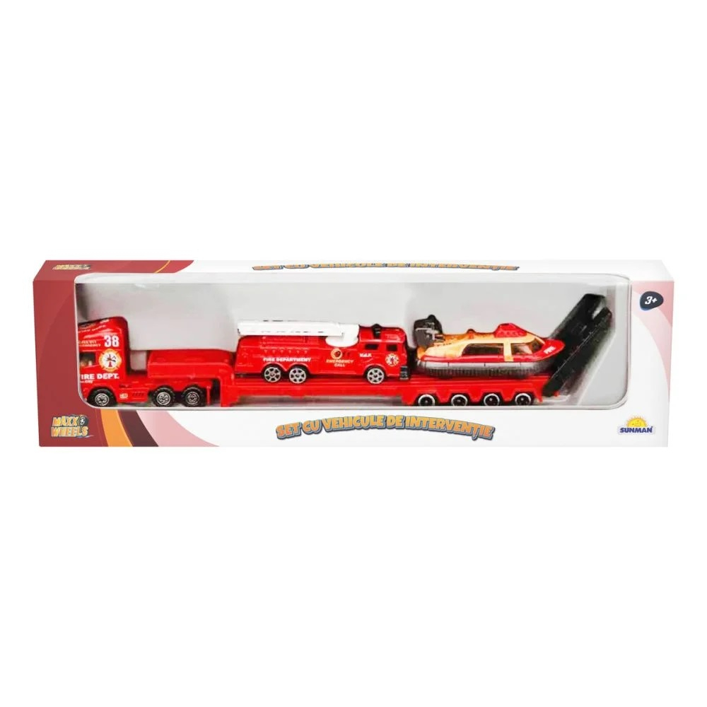Set cu vehicule de interventie, Maxx Wheels, Barca si Macara Pompieri [1]