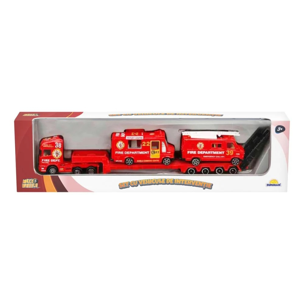 Set cu vehicule de interventie, Maxx Wheels, Vehicul si Macara Pompieri [1]