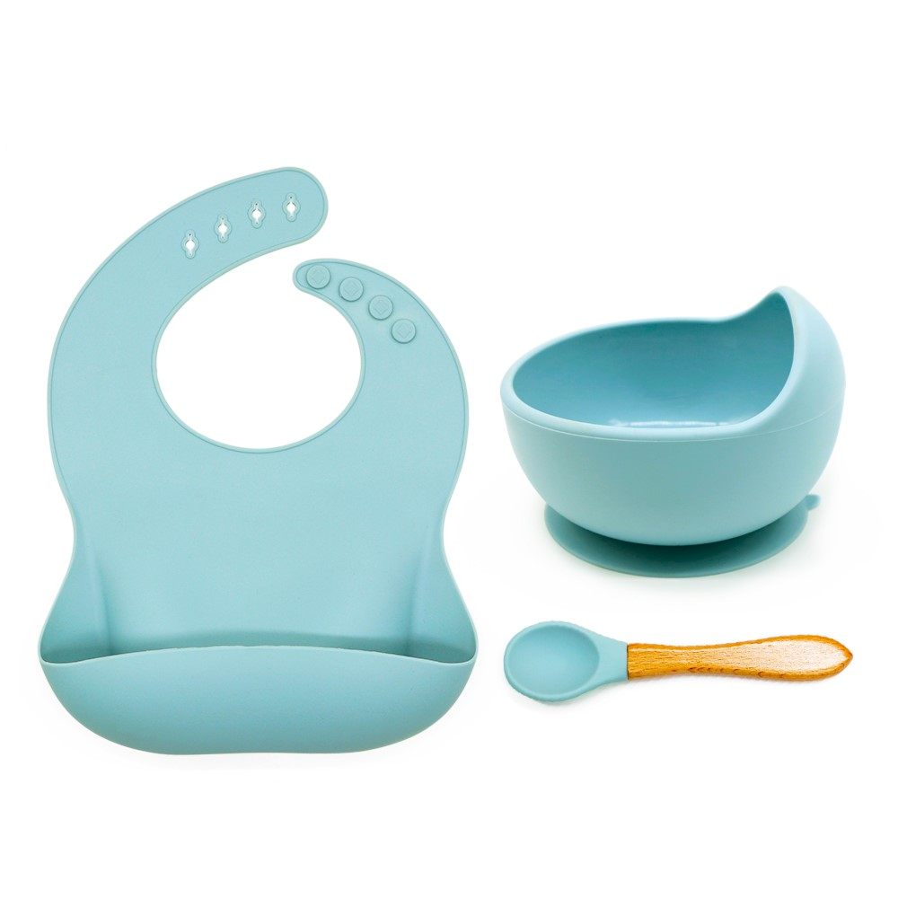 Set hranire Bebeulsi pentru diversificare, 3 piese, silicon, fara BPA, Albastru [1]
