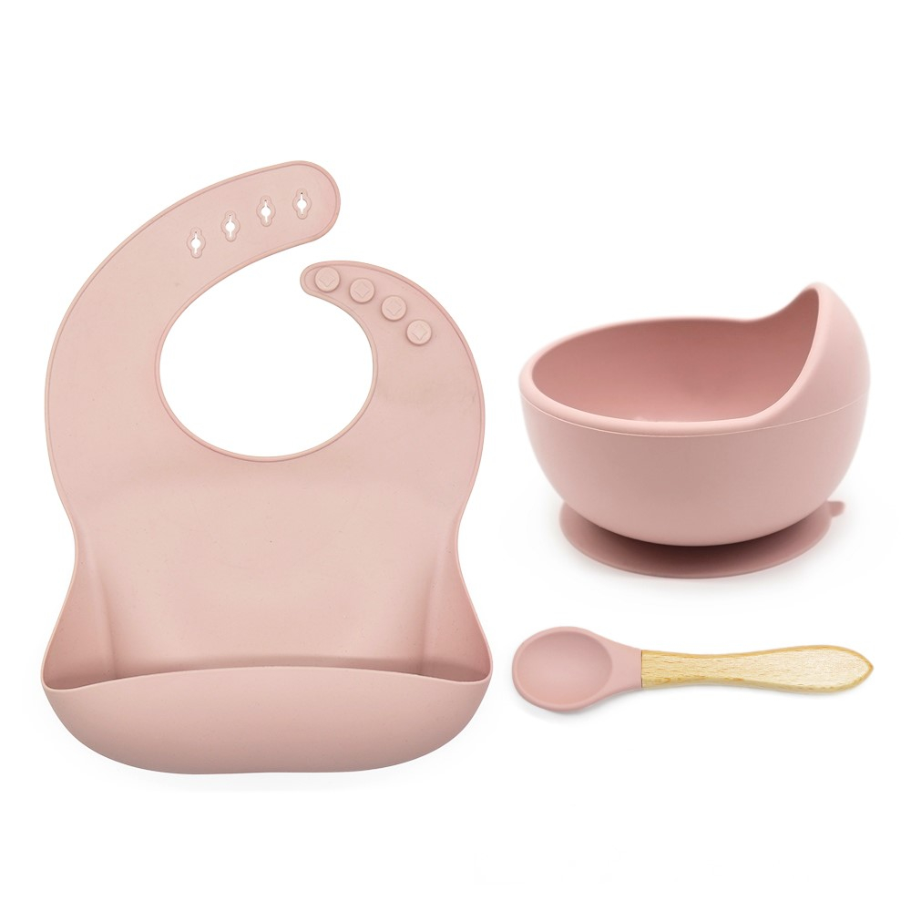 Set hranire Bebeulsi pentru diversificare, 3 piese, silicon, fara BPA, Roz [1]