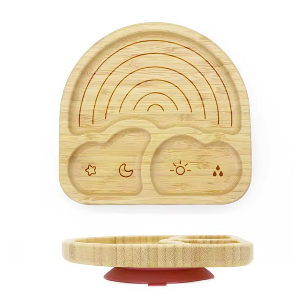 Set hranire, din bambus, pentru diversificare, 6+ luni, 5 piese, culoare Roz, model Curcubeu [6]