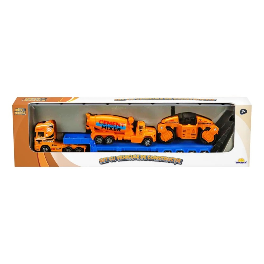 Set transportator cu vehicule de constructie, Maxx Wheels, Betoniera si Cilindru [1]