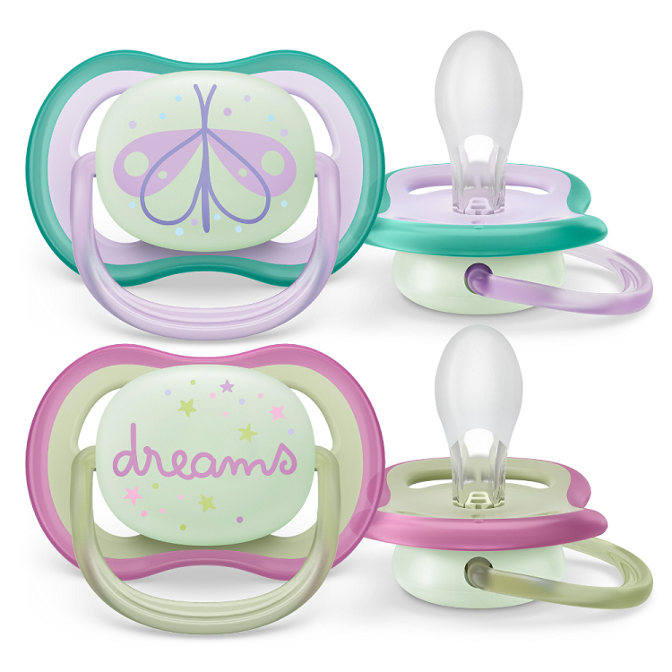 Suzete fosforescente Ultra Air Philips Avent, 0-6 luni, 2 bucati, Roz si Verde, SCF376/19, Philips [1]