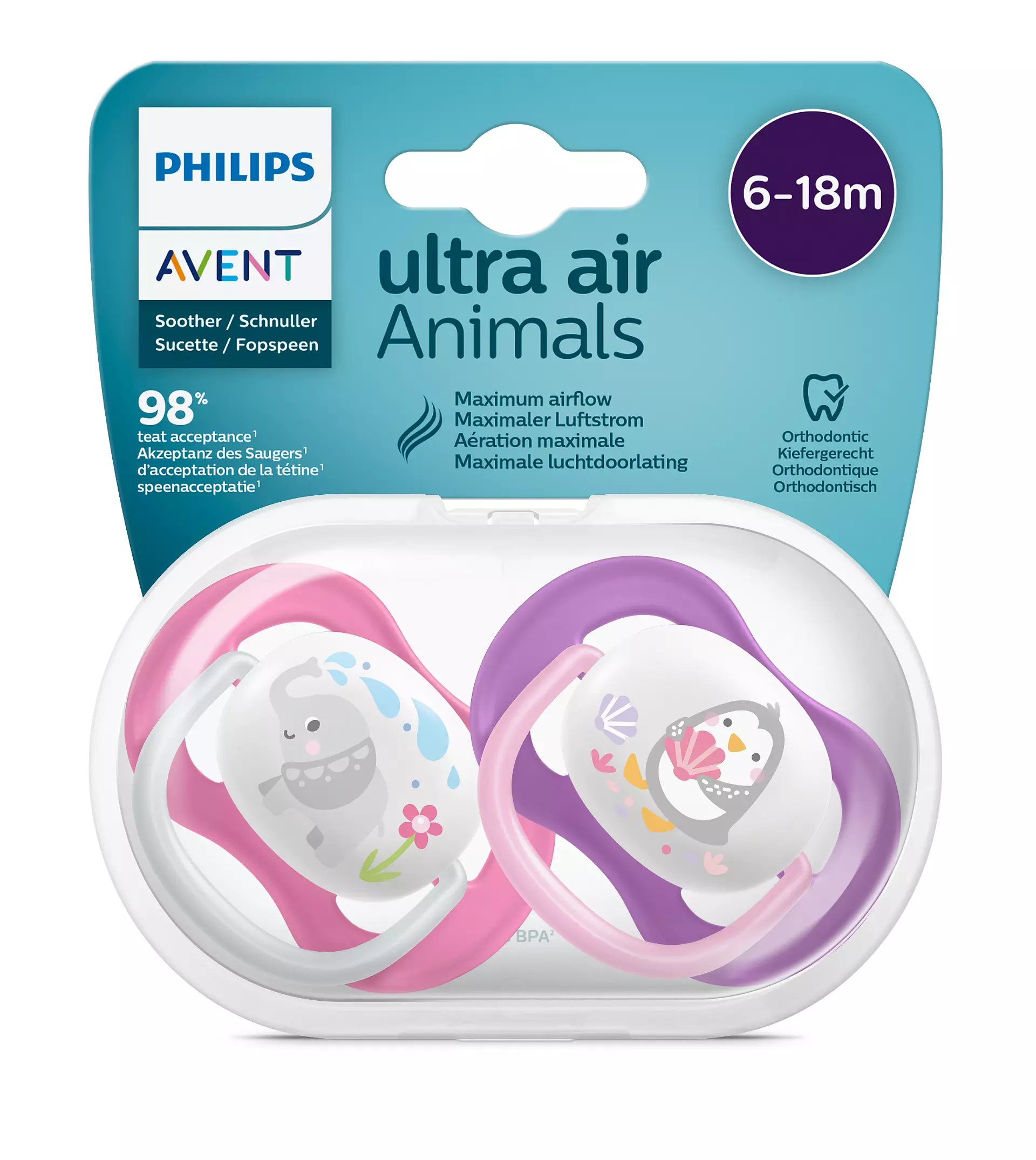 Suzete Ultra Air, 6-18 luni, 2 bucati, RozMov, SCF080/08, Philips [4]