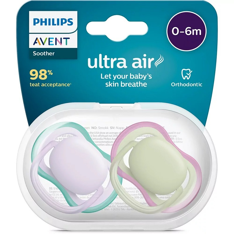 Suzete Ultra Air Philips Avent, 0-6 luni, 2 bucati, Mov si Verde, SCF085/24, Philips [2]