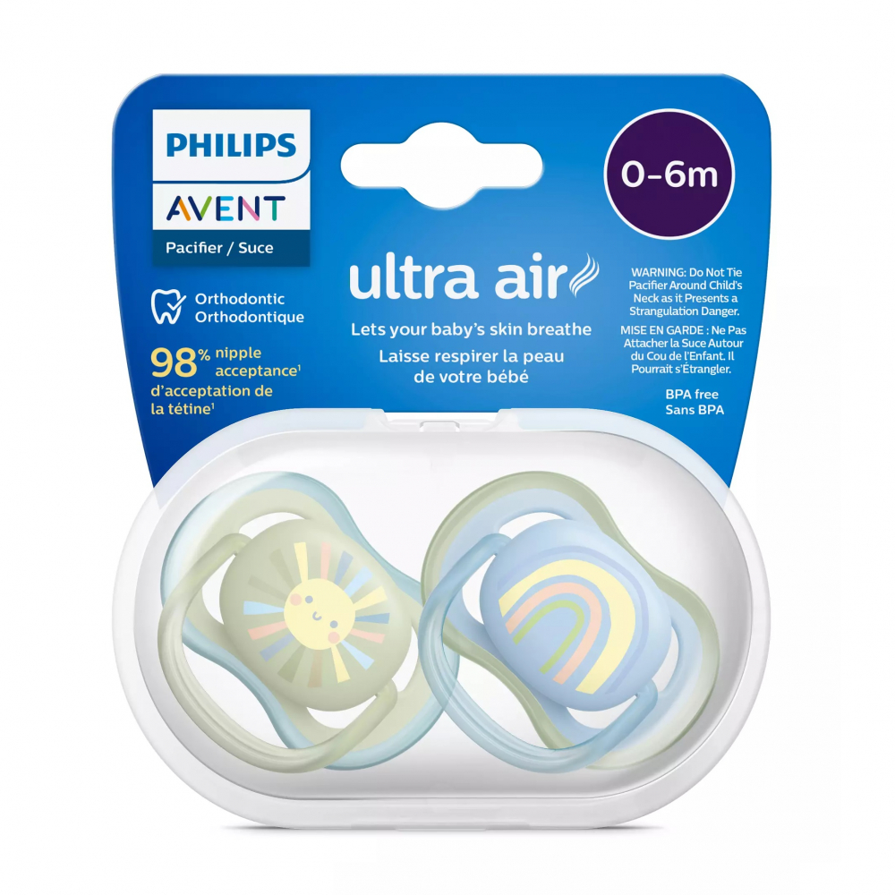 Suzete Ultra Air Philips Avent, 0-6 luni, 2 bucati, Soare si Curcubeu, SCF085/58, Philips [2]