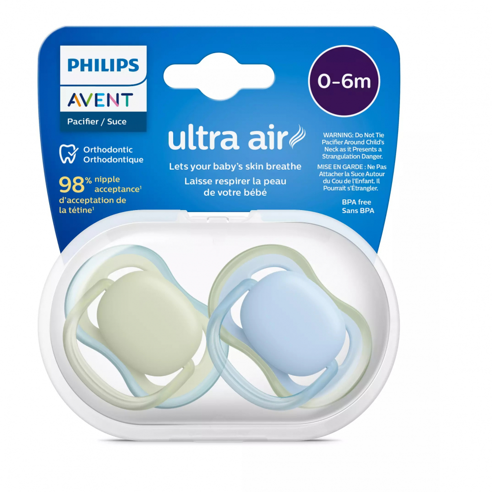 Suzete Ultra Air Philips Avent, 0-6 luni, 2 bucati, Verde si Blue, SCF085/21, Philips [2]