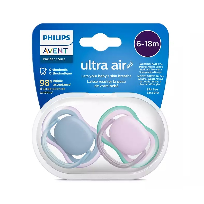Suzete Ultra Air Philips Avent, 6-18 luni, 2 bucati, Mov si Bleu, SCF085/34, Philips [2]