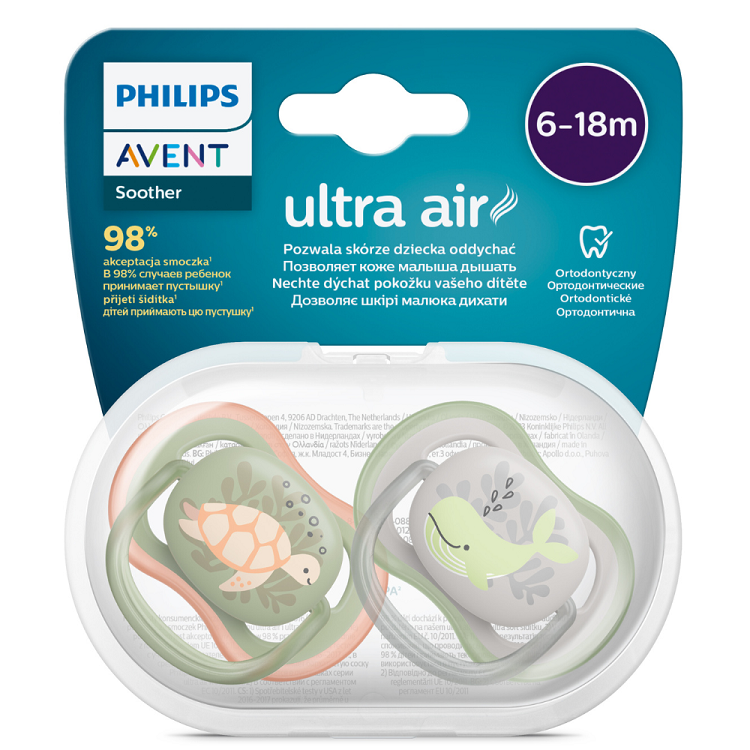 Suzete Ultra Air Philips Avent, 6-18 luni, 2 bucati, Verde si Gri, SCF085/60, Philips [2]