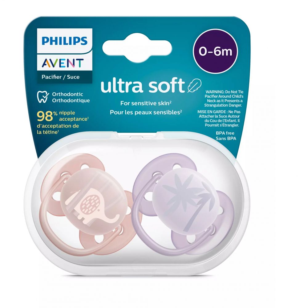 Suzete Ultra Soft Philips Avent, 0-6 luni, 2 bucati, Roz si Mov cu Desen, SCF091/09, Philips [2]