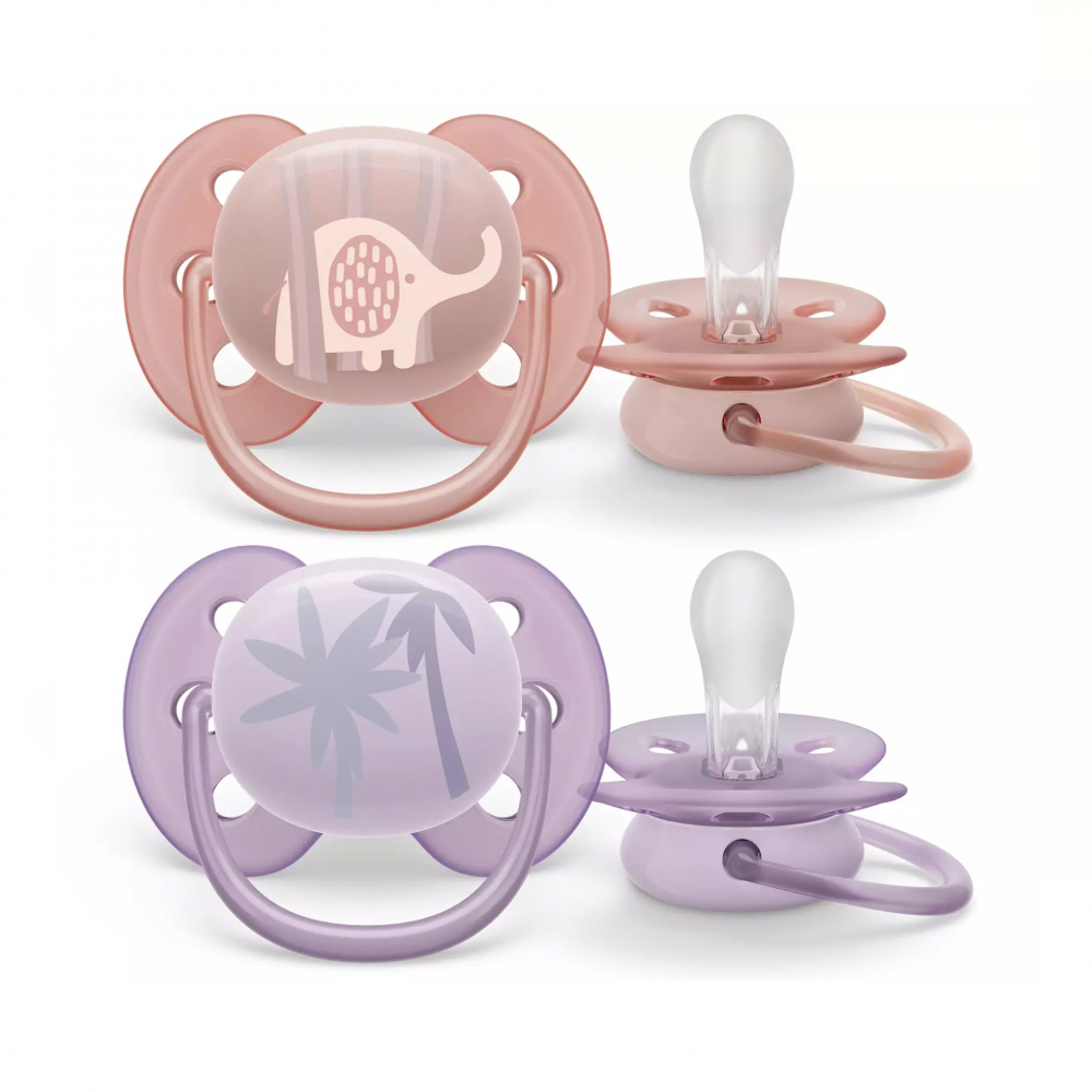 Suzete Ultra Soft Philips Avent, 0-6 luni, 2 bucati, Roz si Mov cu Desen, SCF091/09, Philips [1]