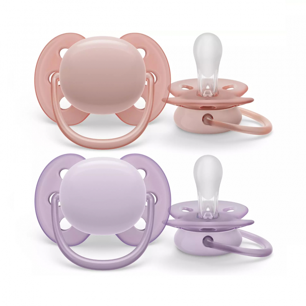 Suzete Ultra Soft Philips Avent, 0-6 luni, 2 bucati, Roz si Mov, SCF091/31, Philips [1]