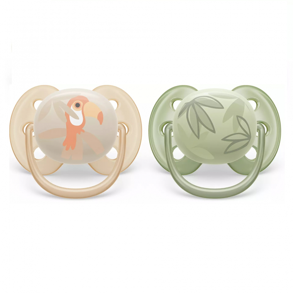 Suzete Ultra Soft Philips Avent, 0-6 luni, 2 bucati, Verde si Galben cu Desen, SCF091/07, Philips [2]
