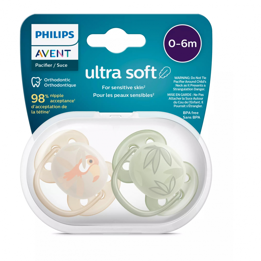 Suzete Ultra Soft Philips Avent, 0-6 luni, 2 bucati, Verde si Galben cu Desen, SCF091/07, Philips [3]