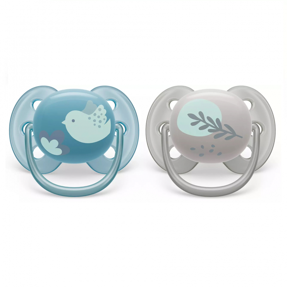 Suzete Ultra Soft Philips Avent, 6-18 luni, 2 bucati, Bleu si Gri cu Desen, SCF091/15, Philips [2]