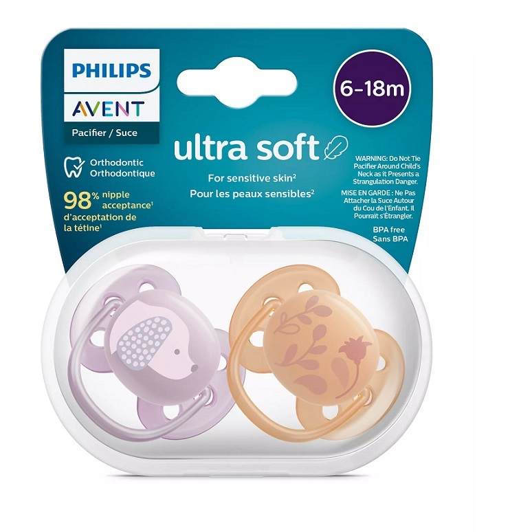 Suzete Ultra Soft Philips Avent, 6-18 luni, 2 bucati, Roz/Portocaliu cu Desen, SCF091/18, Philips [2]