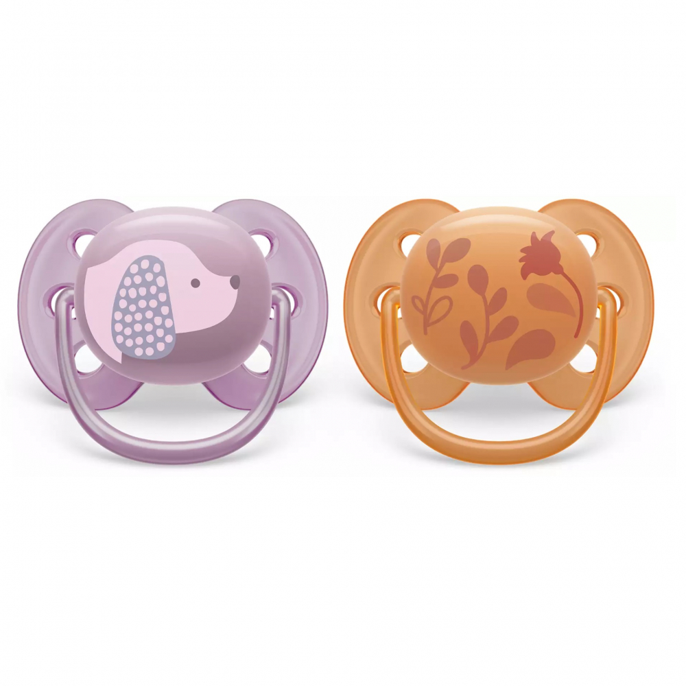 Suzete Ultra Soft Philips Avent, 6-18 luni, 2 bucati, Roz/Portocaliu cu Desen, SCF091/18, Philips [3]
