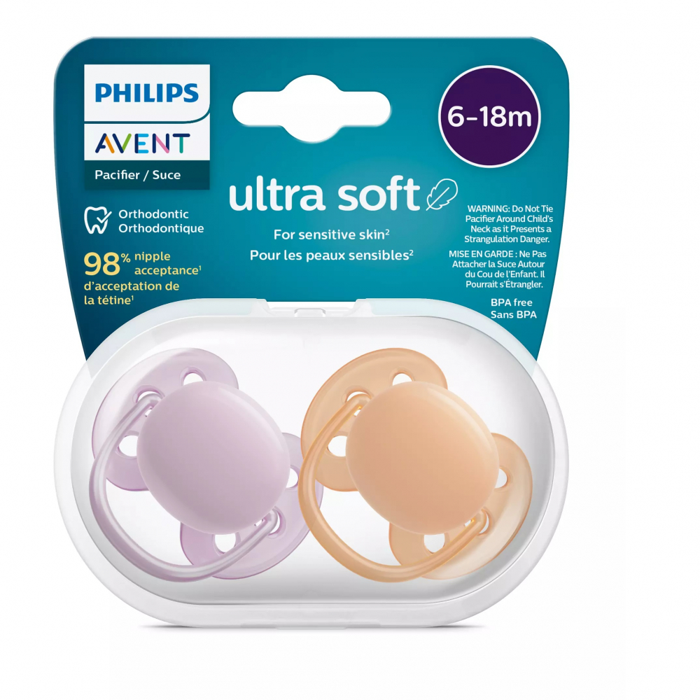 Suzete Ultra Soft Philips Avent, 6-18 luni, 2 bucati, Roz si Portocaliu, SCF091/33, Philips [2]