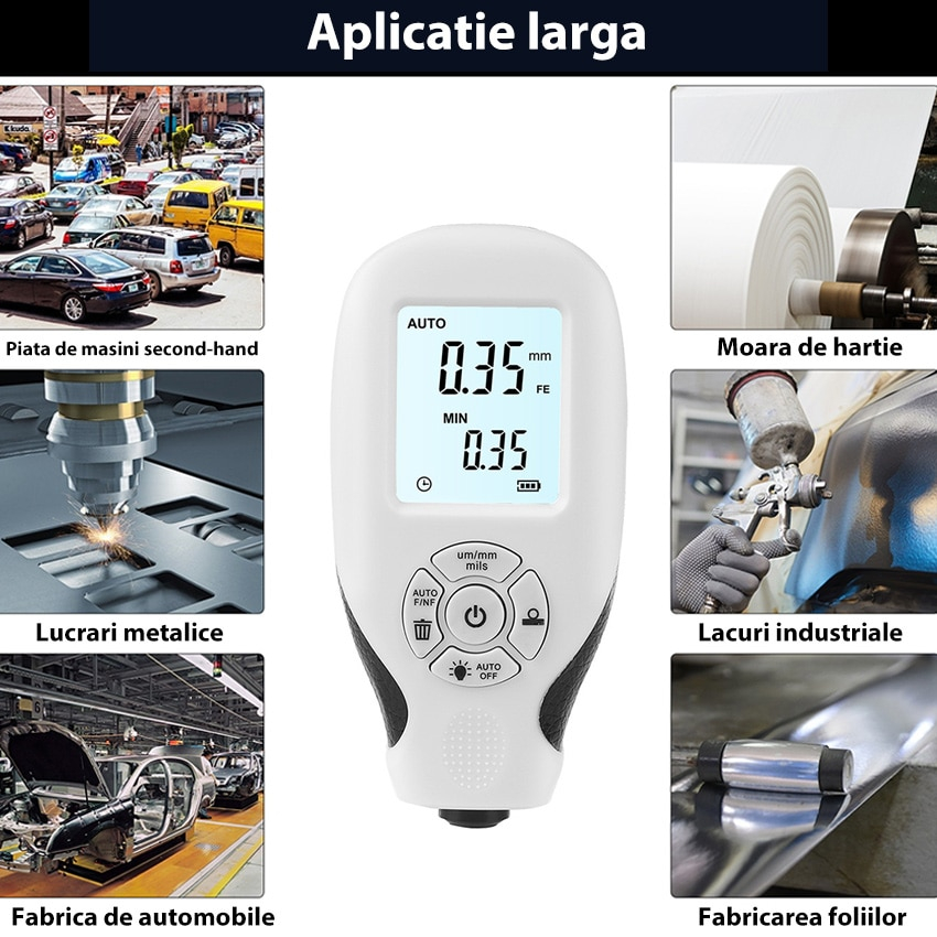 Tester profesional masurare strat vopsea echipamente auto, ABS, Ecran LCD, Alb- Tester Vopsea Auto [8]