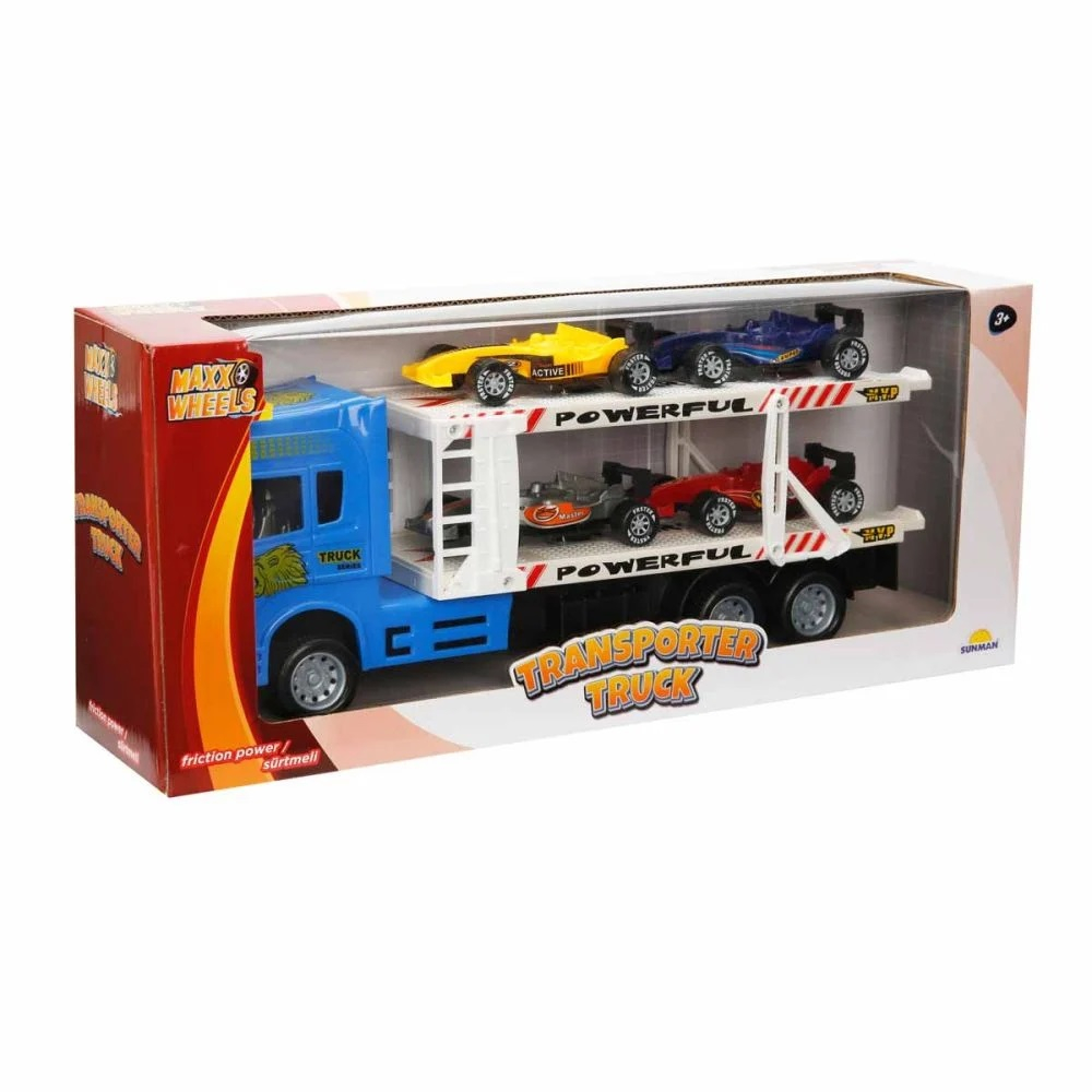 Transportator albastru cu 2 niveluri si 4 masini, Maxx Wheels, 1:32, 32 cm [3]