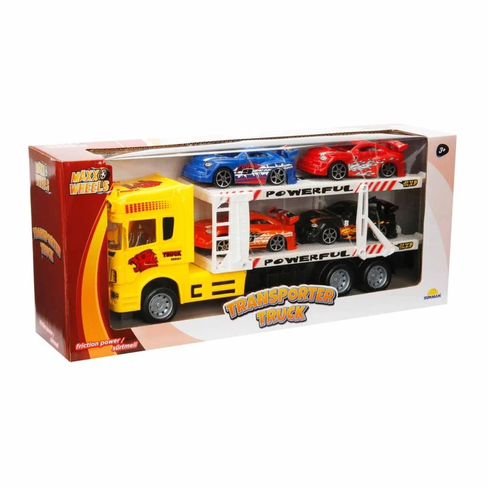 Transportator galben cu 2 niveluri si 4 masini, Maxx Wheels, 1:32, 32 cm [2]
