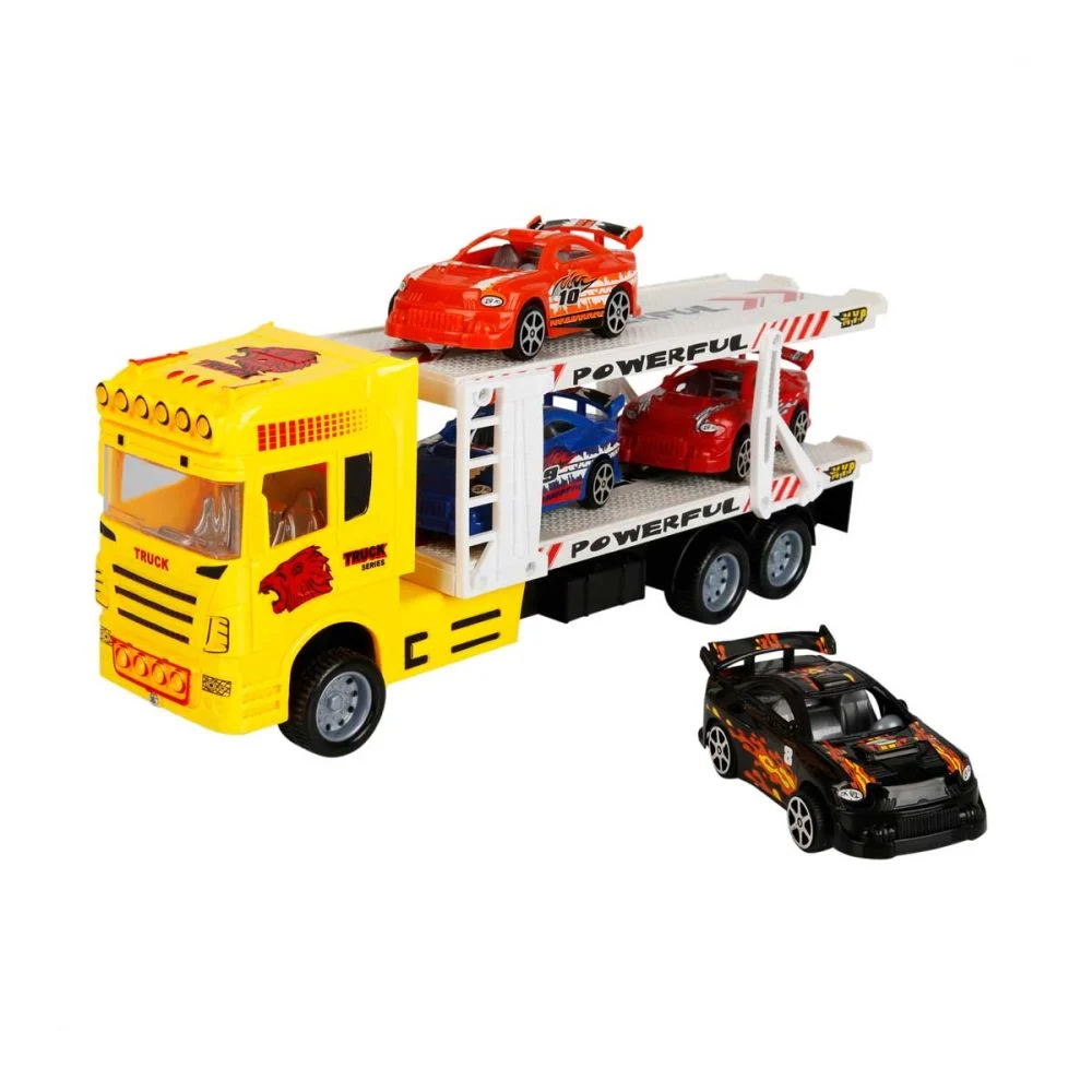Transportator galben cu 2 niveluri si 4 masini, Maxx Wheels, 1:32, 32 cm [3]