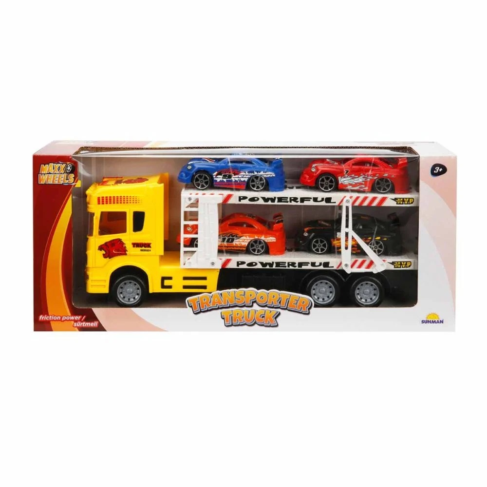 Transportator galben cu 2 niveluri si 4 masini, Maxx Wheels, 1:32, 32 cm [1]