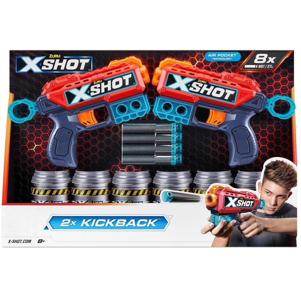 X-SHOT Blaster combo Excel Kickback, arma de jucarie, 8 proiectile [1]