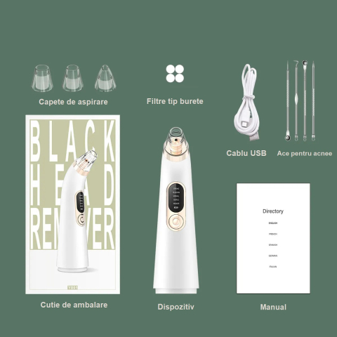 Aparat Electric Profesional pentru Puncte Negre și Acnee - 4 Capete + 4 Ace Extractoare [5]