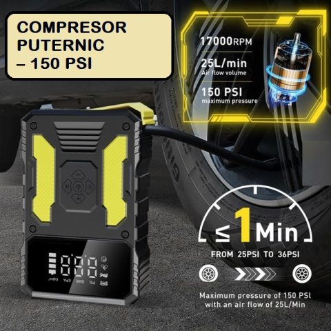 Starter auto, aparat portabil pentru pornire auto 2000A cu Compresor 150 PSI si baterie externa 14000 mAh – dispozitiv multifunctional 4 in 1 [8]