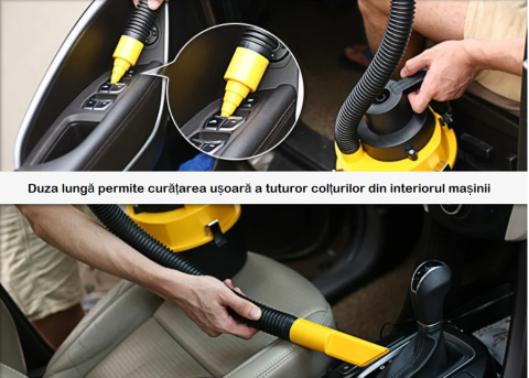 Aspirator Auto Portabil Umed-Uscat Turbo - Putere Mare de Absorbtie, Accesorii Multiple [6]
