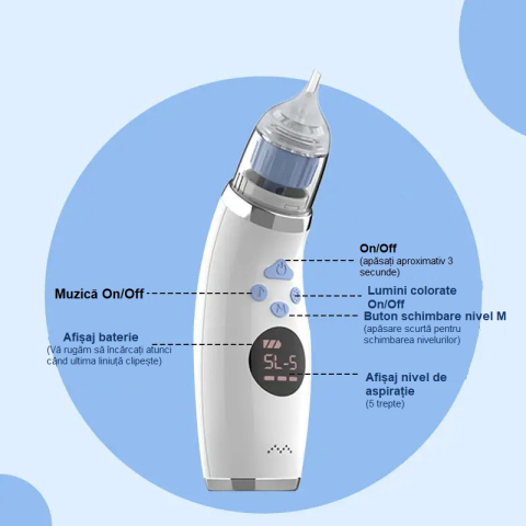 Aspirator nazal electric pentru bebeluși - 5 trepte, lumină colorată, muzică + 3 capete din silicon [7]