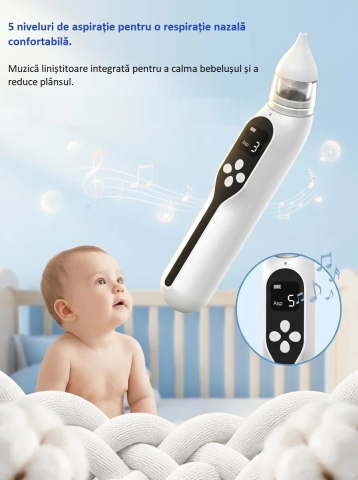 Aspirator Nazal Electric pentru Bebelusi Zenva, Reincarcabil USB, cu 2 Capete din Silicon, Aspirare Reglabila [1]