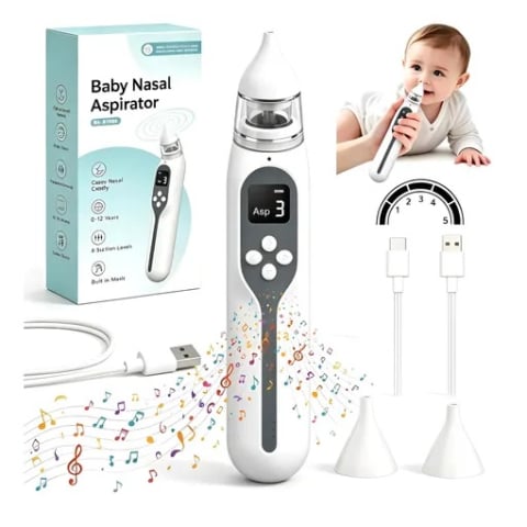Mama si Copilul - Aspirator Nazal Electric pentru Bebelusi Zenva, Reincarcabil USB, cu 2 Capete din Silicon, Aspirare Reglabila