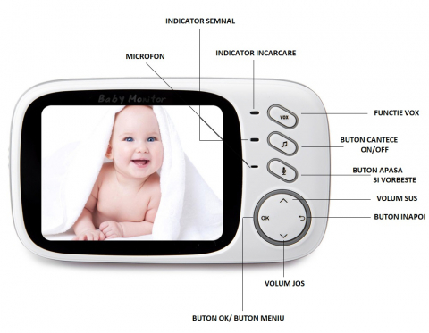 Baby Monitor VB603 Audio – Video, Wireless, Ecran 3.2 Inch LCD, Night Vision, Senzor Temperatura, Talk-back, Cantece de Leagan [15]