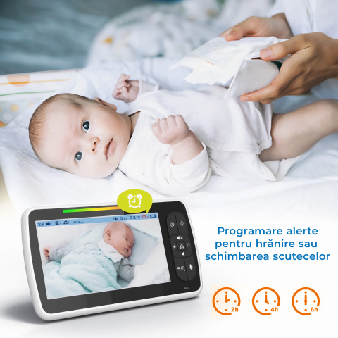 Baby Monitor SM650- Sistem de Monitorizare Video si Audio Pentru Bebelusi, Ecran HD 5 inch LCD, Rotire 355°, Mod Nocturn, VOX, Rotire Orizontala/Verticala, Temperatura, Cantece de Leagan [9]