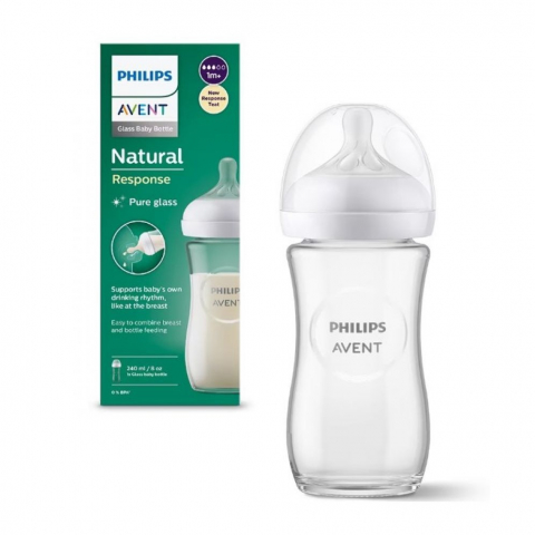 Biberoane - Biberon din sticla Philips Avent Natural Response, 1 luna +, 240 ml, SCY933/01, Philips