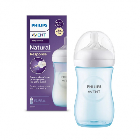 Biberoane - Biberon Natural Response, +1 luna, 260 ml, Albastru, SCY903/21, Philips Avent