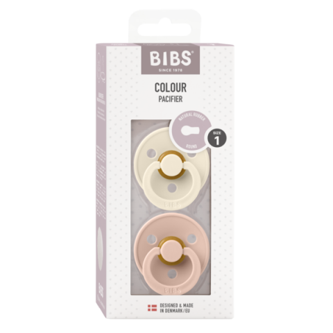 BIBS - Set 2 suzete Colour Latex, tetina rotunda, 0 luni +-Ivory/Blush [2]