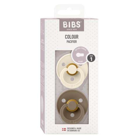 BIBS - Set 2 suzete Colour Latex, tetina rotunda, 0 luni +-Ivory/Dark Oak [1]