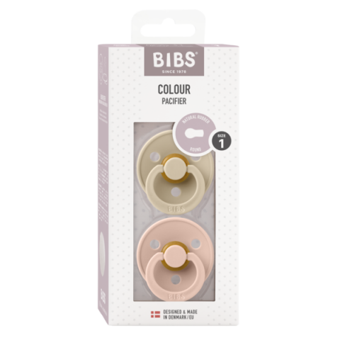 BIBS - Set 2 suzete Colour Latex, tetina rotunda, 0 luni +-Vanilla/Blush [2]