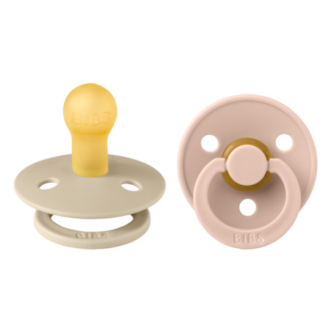 Suzete - BIBS - Set 2 suzete Colour Latex, tetina rotunda, 0 luni +-Vanilla/Blush