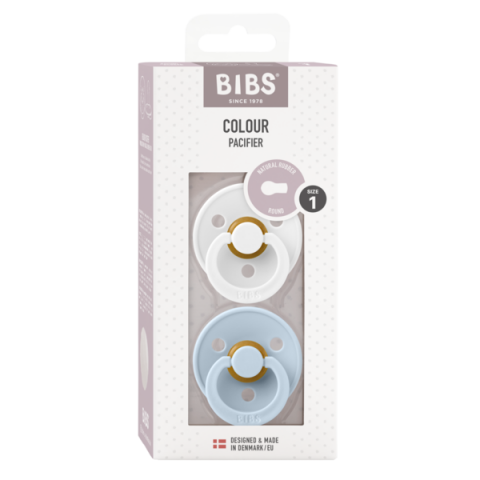 BIBS - Set 2 suzete Colour Latex, tetina rotunda, 0 luni +-White/Baby Blue [1]